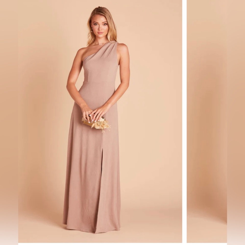 Birdy Grey Taupe Crepe One Shoulder (Kira) Bridesmaid Dress, Size M